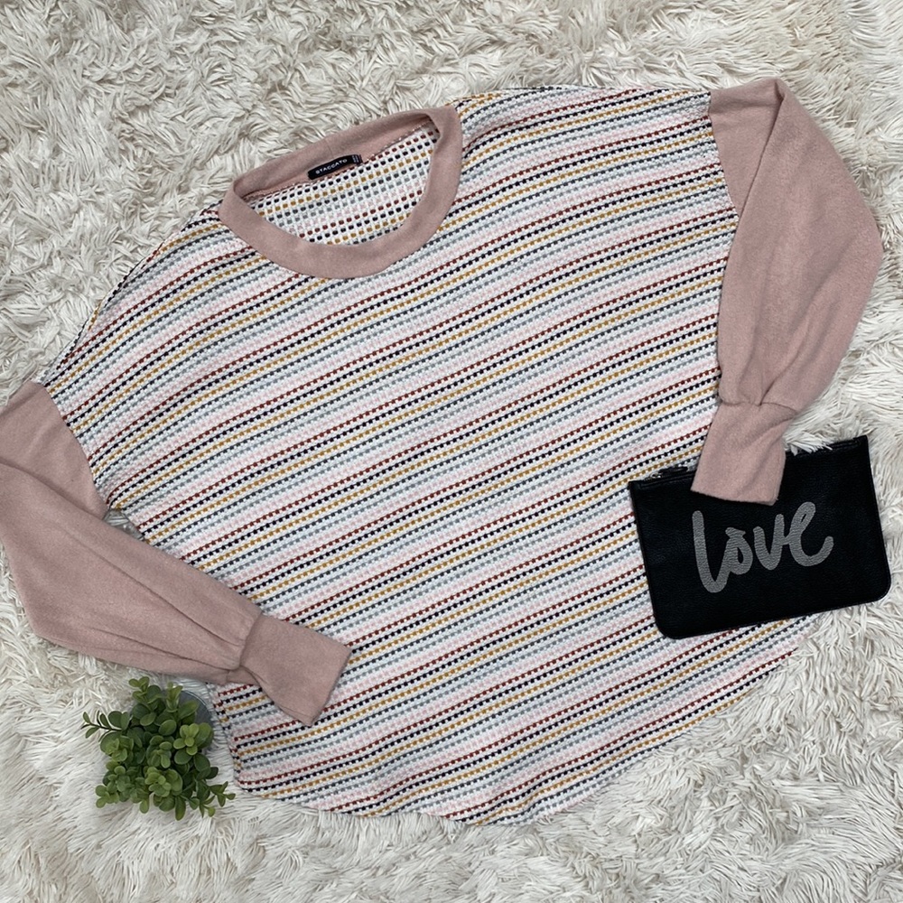 Staccato Hacci Mixed Media Top 💗 Pink White Multi
